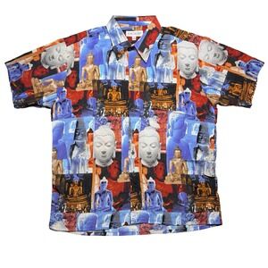 Vintage 2000s Y2K Dagacci Egypt pyramid statue button down shirt LARGE